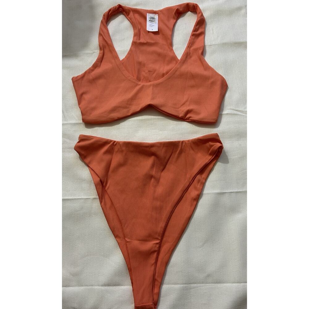Naked Wardrobe NWOT Ribbed Bikini Set Coral Size Small